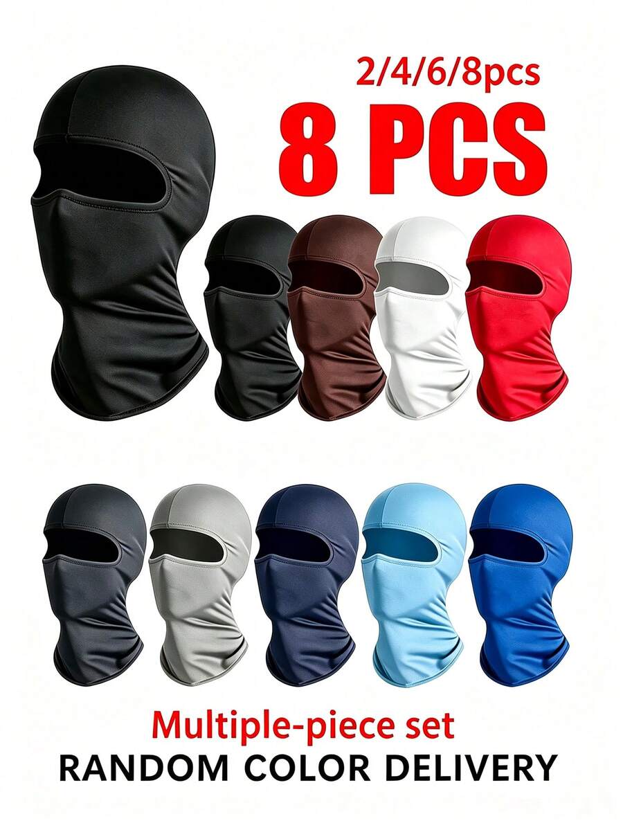 Multi-Pack Unisex Solid Color Printed Balaclava Headwear Set, Single Hole Full Face Mask For Cycling, Suitable For Daily Wear And Outdoor Activities - Multicolor - View 1