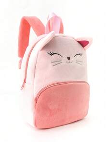 1pc Cute Cartoon Embroidered Cat Plush Large Capacity Backpack, Classic Backpack For Girls, Suitable For Daily Outings, Holiday Gift - Pink - View 4