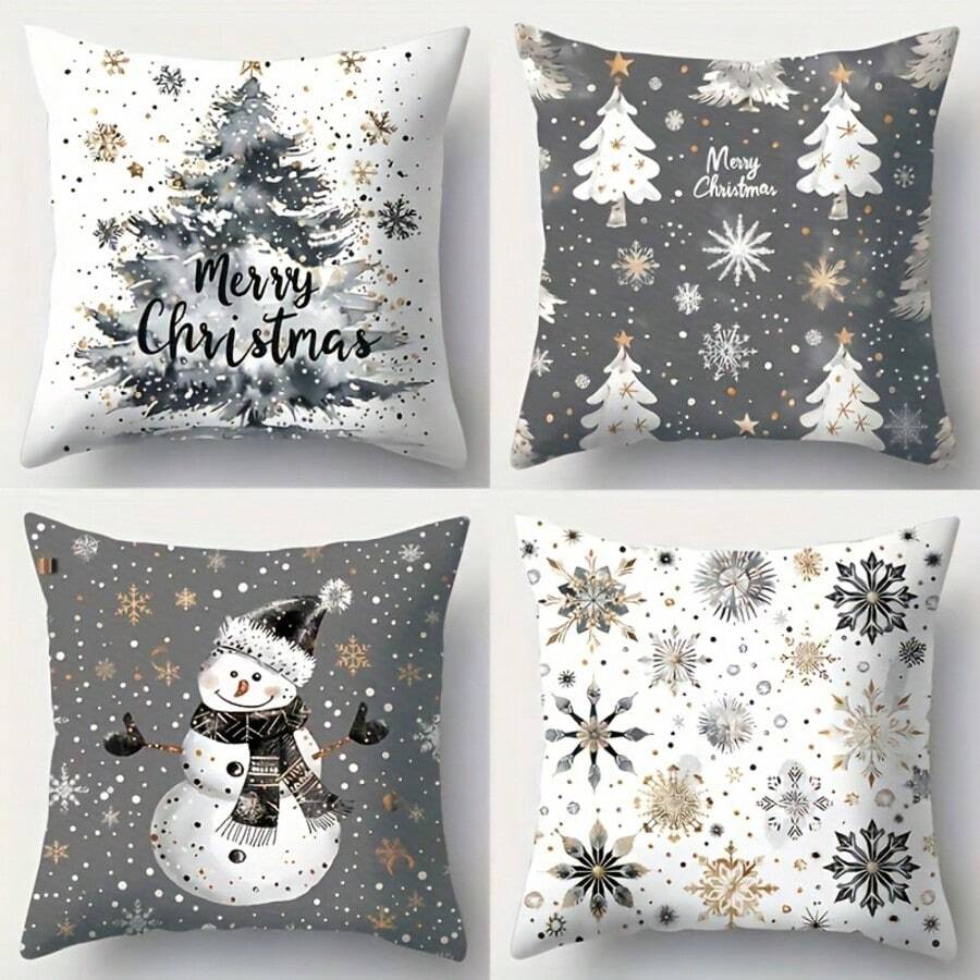 4pcs Black And White Geometric Abstract Pillow Cover, Simple Style, A Cozy Decorative Pillow Cover Suitable For Living Rooms, Bedrooms, And Sofas Single Side Without Pillow Core - Multicolor - View 1