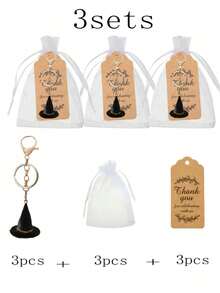 1 Set 3D Magic Hat Keychain | Cute Pointed Wizard Hat Bag Charm - Perfect For Wallet, Backpack And Daily Decoration; Includes Organza Bag And Card, Halloween Decor, Fall Decor - Multicolor - View 9