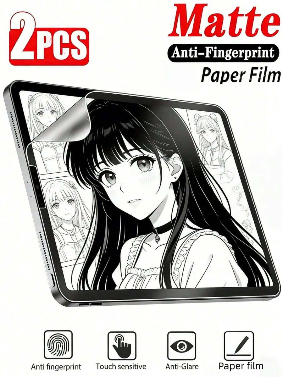 2片裝磨砂紙感螢幕保護貼 防眩光、防指紋、防刮，適用於 iPad Air Pro 11 13 12代 / Galaxy Tab S9 S8 S7 S9FE S10+ S10 FE A9 A9+ S8+ S9+ S11 12.4吋 / 小米 / 華為 MatePad / Honor，護眼繪圖書寫軟膜