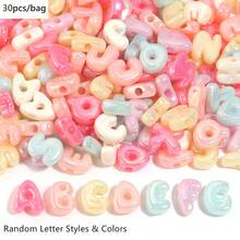 20/30 piezas de cuentas de letras de dibujos animados de colores mixtos aleatorios con agujero grande, cuentas sueltas lindas para pulseras DIY, collares, colgantes de teléfono y decoración de bolígrafos escolares - Cuentas de letras de dibujos animados con agujero grande - Ver 16
