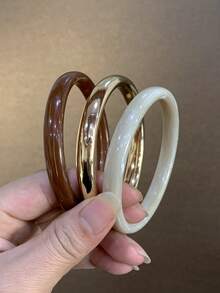3件組時尚復古粗款多色不對稱壓克力手環套組，適合女性日常配戴，送給朋友與家人的禮物 - 彩色 - 查看 2