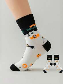 5 Pairs/1 Random Pair Halloween Essential Comfortable Versatile Mid-Calf Socks, Halloween Pumpkin Socks, Couple Mid-Calf Socks, Fun Sports Socks - Multicolor - View 7