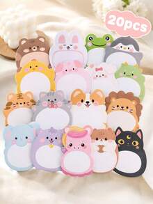 400pages/20pcs Cute Animal Sticky Notes Cartoon Memo Pad Korean Stationery Handbook Collage Mini Message Notes Tearable Reusable No Residue Bookmark To-Do List Office Essential Creative Back-To-School Multifunctional Strong Adhesion Girly - Multicolor - View 1
