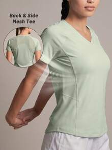 Soyun's New Women's Mesh Loose Short Sleeves, V-Neck, Mermaid Line, Outlining Curves Sports Summer - Green - View 2