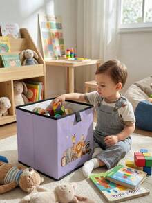 1pc Cartoon Animal Print Open Storage Box, Baby Diaper & Toy Organizer Basket, Foldable, Baby Room Storage Box, Stackable Storage Box, Drawer-Style Durable Multi-Functional, Space-Saving Design Suitable For Home, Dorm, Home Organization, Under-Bed Storage - Multicolor - View 9
