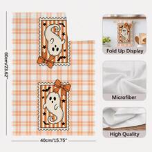 2PCS Kitchen Towels Orange & White Plaid Stamp Little Ghost Pumpkin Design Print 40*60cm Autumn Theme Rectangular Microfiber Kitchen Towels, Dish Cloths, Tablecloths, Hand Towels, Kitchen Decor, Home Decor, Housewarming Gift For Neighbors, Perfect For Kitchen & Bathroom Use, Suitable For Housewives And Family Gatherings, High Cost-Performance, Household Essential - Orange - View 3