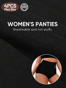 MEIYATING 4pcs Plus Size Women's High Waist Tummy Control Cotton Comfortable Daily Triangle Panties With English Print - Multicolor - View 6