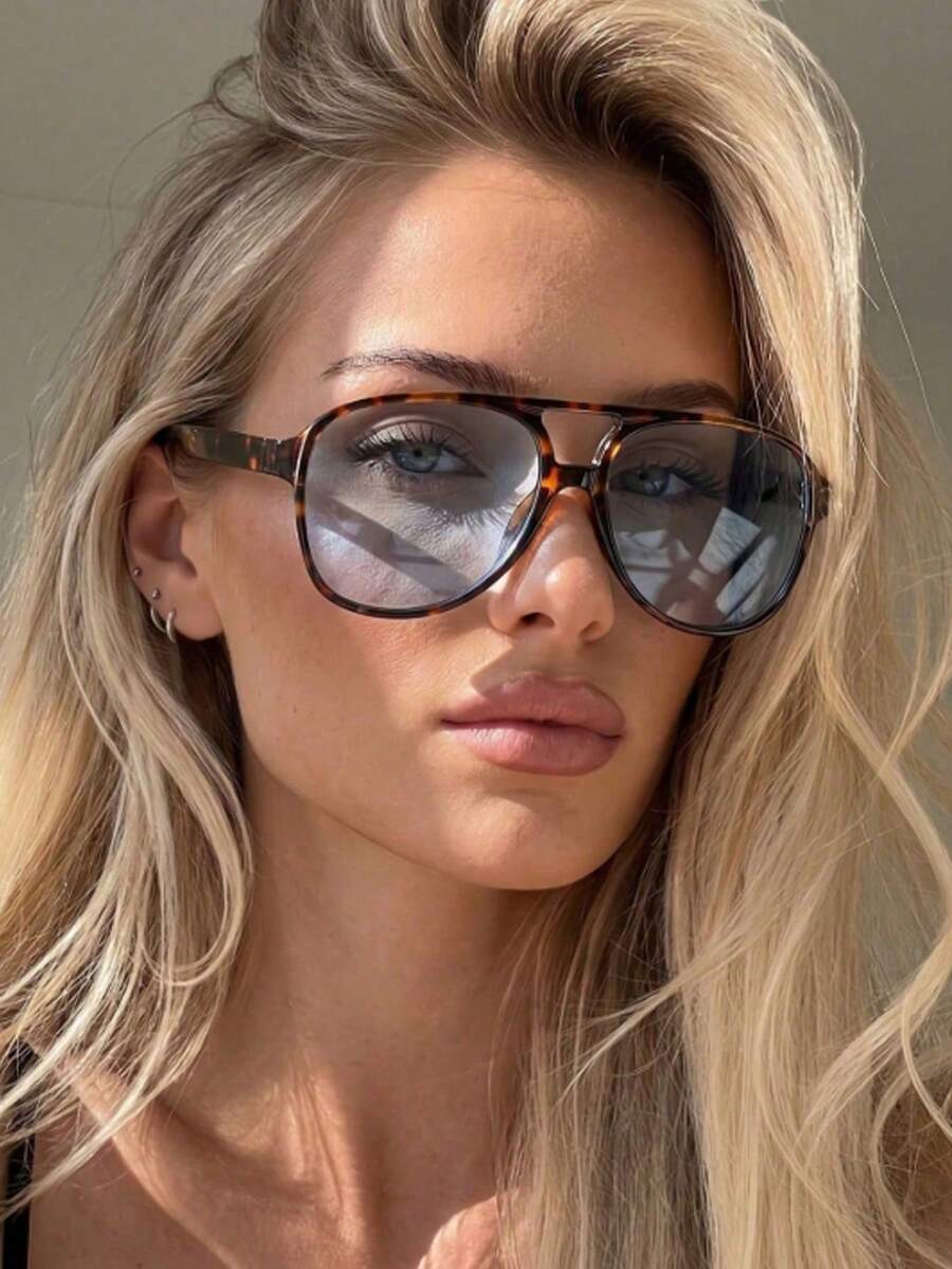 1 pieza Nuevas gafas de moda con doble puente de estilo retro de los 80, diseños de moda unisex - Multicolor - Ver 1