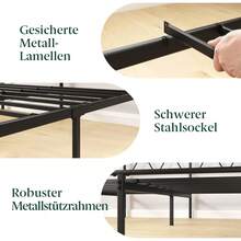 Marco de cama Zinus Elias 140x200 con cabecero moderno - Cama de metal 140x200 con base de listones de metal - Plataforma de 30 de altura con espacio debajo - Sin necesidad de somier - Negro BLDL - 90 x 200 cm - Ver 8