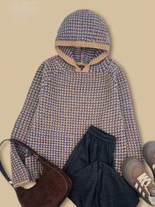 Plus Size Women's Casual Hooded Sweater, Autumn/Winter - Camel - View 5