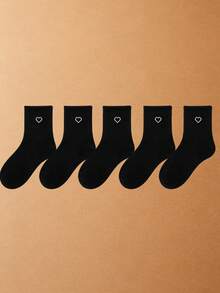 1/3/5 Pairs Men's Mid-Calf Socks, Black & White Heart Pattern Socks, Unisex Sports Socks, Korean Style Versatile Black & White Heart Mid-Calf Socks, All-Season Wear, Soft & Breathable, Skin-Friendly & Comfortable, High Elasticity, Moisture-Wicking & Sweat-Absorbing, Durable & Non-Tight; Suitable For Daily Commute, Casual Wear, Basketball, Cycling, Hiking, Running And Other Sports, Sports Socks, Fitness Training Socks. - Multicolor - View 17