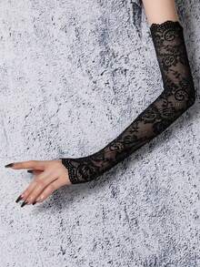 1 Pair Long Lace Arm Sleeves For Women, Spring/Autumn/Summer Driving Sun Protection Elbow Sleeve Gloves, Solid Color - Multicolor - View 8