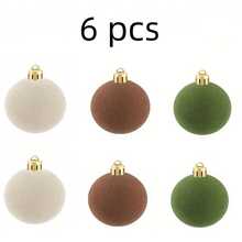 6pcs Flocked Brown/Green/Beige Christmas Ball Ornaments, Bohemian Style Christmas Tree Hanging Decor, Christmas Ball Decorations, Christmas Tree Decor, Rustic Holiday Decorations, Flocked Material - Flocked Christmas Ball - Brown/Green/Beige - View 10