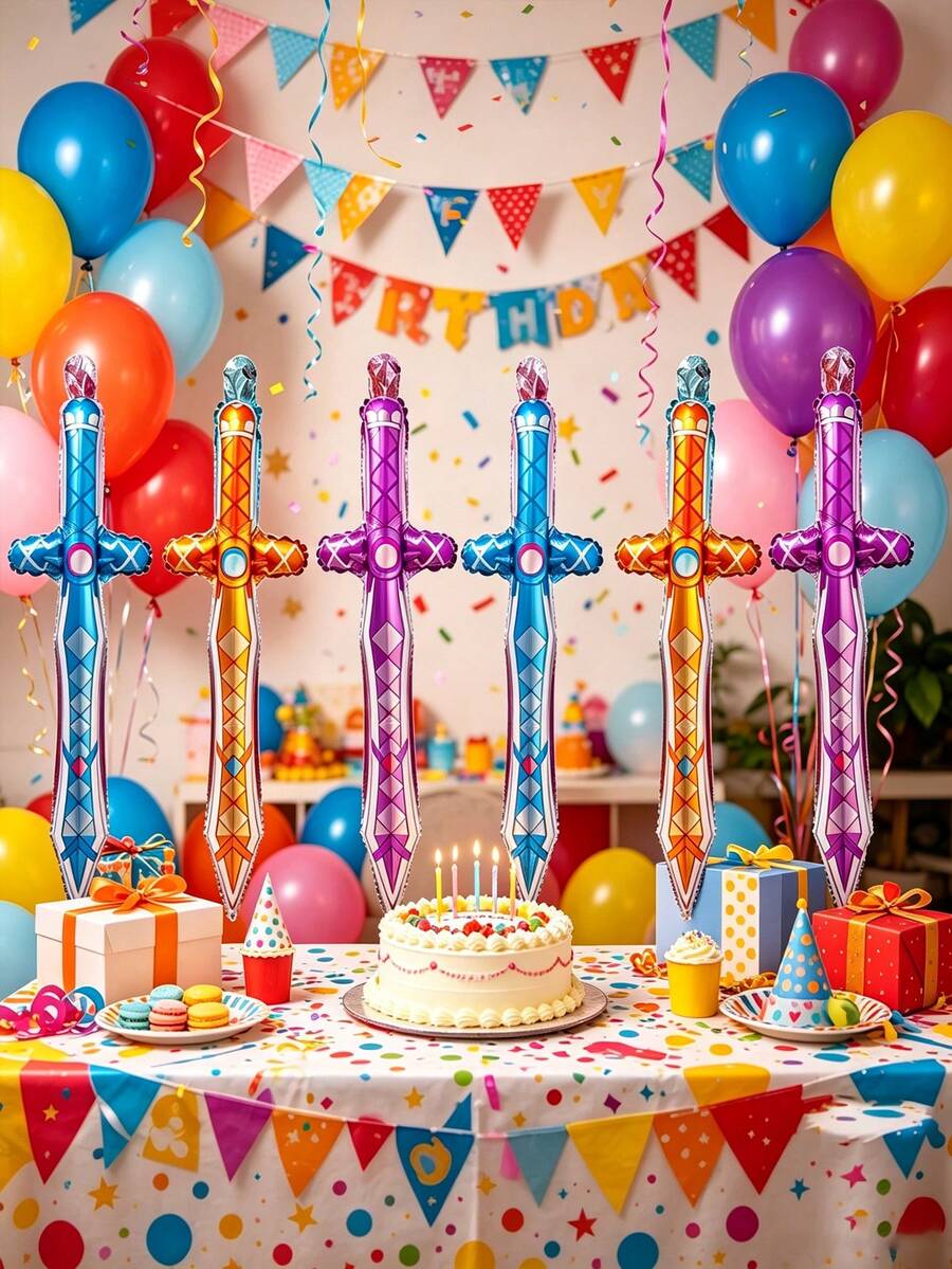 6pcs 27.8 Inch Sword Balloons, Suitable For Game Theme Party Decoration ...