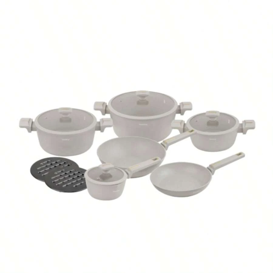 12-Piece Cookware Set With Wok Pan, Cast Aluminum, Non-Stick Coating, Beige, KB-7969 - View 1