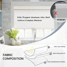 AOSKY Blackout Roller Shades Cordless Blinds For Windows, Free-Stop Shades With Valance, Thermal Insulated Fabric, UV Protection, Natural Woven Blinds For Home And Office (34" W X 72" H, Black) - Linen Beige - View 5