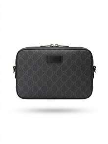 GUCCI Classic Monogram Print Camera Crossbody Bag, Double Zipper Square Shoulder Purse, Casual Daily Messenger Bag For Men & Women,Bedroom Room Decor,Back To School - Black - View 1