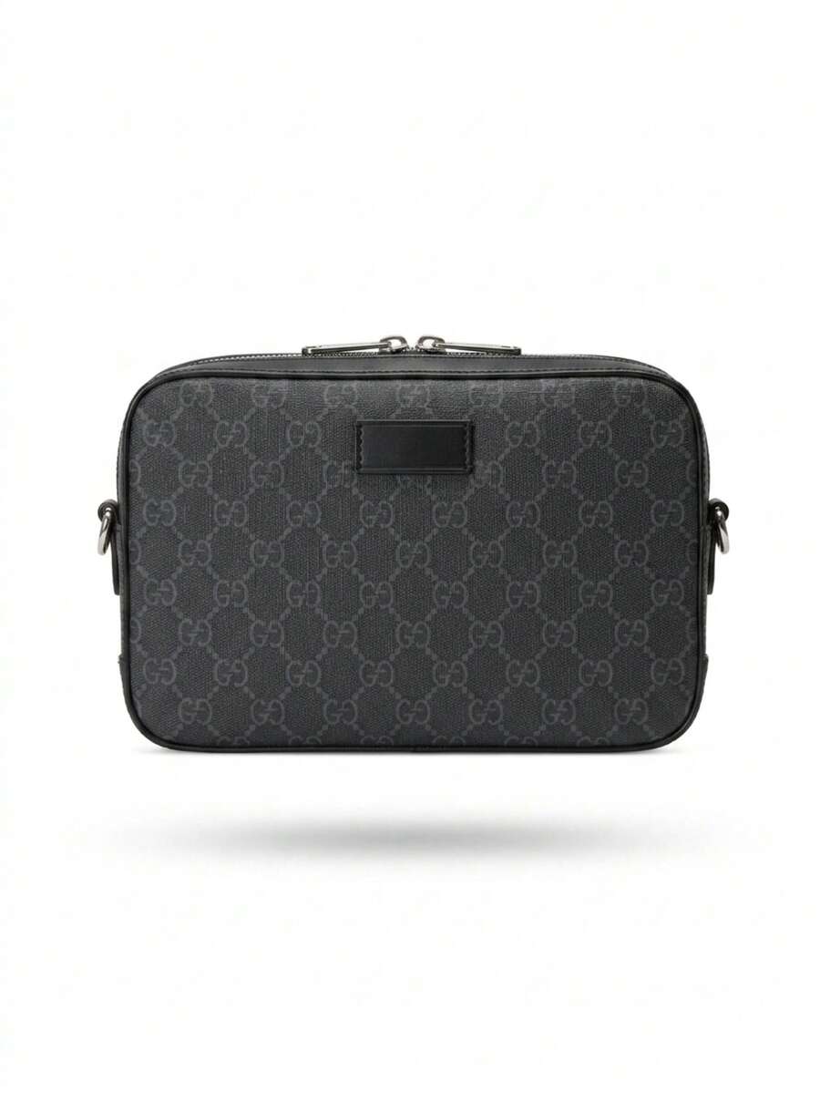 GUCCI Classic Monogram Print Camera Crossbody Bag, Double Zipper Square Shoulder Purse, Casual Daily Messenger Bag For Men & Women,Bedroom Room Decor,Back To School - Black - View 1