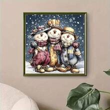 New 5D DIY Diamond Painting Kit - Christmas Theme, Three Cute Snowmen, Round Acrylic Mosaic Craft DIY Hand-Drilled Painting, Living Room Bedroom Wall Decor, Christmas Gift Stress Relief Handmade, Frameless - View 3