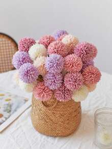 4/16pcs Artificial Chrysanthemum, Dandelion, Hydrangea Flower Bouquet, Suitable As Gift For Friends, Brides, Wedding Decoration, Home, Office, Cafe, Party Room Decor Fall Decor Autumn Decor Living Room Wall Art Autumn Room Decrations Bridesmaid Gifts - Coral Orange - View 5