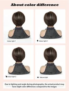 8 Inch Brown Highlight Short Bob Wig With Bangs For Women, Heat Resistant Synthetic Machine Made Wig, Beginner Friendly Ladies Wig, Great For Daily Wear, Halloween, Christmas, Music Festivals, Cosplay, Ideal Festival Gift For Girls For Ramadan & Eid - Multicolor - View 8