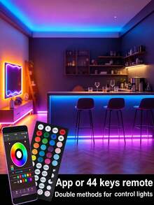 2 Modos de Control: Control Remoto de 44 Teclas y Control por APP de Smartphone, Tira de Luz LED RGB Sincronizada con Música Controlada por APP Inteligente con Control Remoto, Adecuada para Dormitorio, Habitación, Decoración del Hogar, Fiesta, Vacaciones y Otras Ocasiones, Decoración de Habitación, Decoración del Hogar, Decoración de Dormitorio, Tira de Luz LED Inteligente con Control Remoto de 44 Teclas - Multicolor - Ver 3
