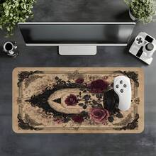 1pc Extra Large Vintage Old Paper Rose Crown Pattern Mouse Pad, With Anti-Slip Rubber Base And Stitched Soft Fabric Keyboard Mat. European Vintage Dark Tone Rose Classical Aesthetic With Anti-Slip Rubber Base And Stitched Soft Fabric Keyboard Mat, Suitable For Gaming, Home Office And Study Scenes. - View 6