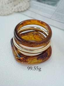 3pcs/Set Fashionable Retro Thick Multicolor Asymmetrical Acrylic Bracelet Set, Suitable For Women, Daily Wear, Gift For Friends And Family - Multicolor - View 4
