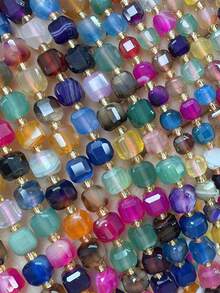 Natural Stone Colorful Faceted Square Beads, Faceted Square Loose Spaced Beads For Jewelry Making Diy Unique Bracelets, Necklaces, Earrings Crafts - Multicolor - View 5