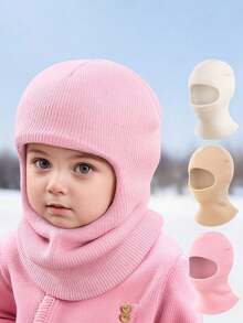 YIYIQCSJ 1pc Children 1-8Y Plain Knitted Double Pompom Warm Soft Winter Protective Cute Casual Pullover Hat, Suitable For Outdoor And Everyday Use - Multicolor - View 1