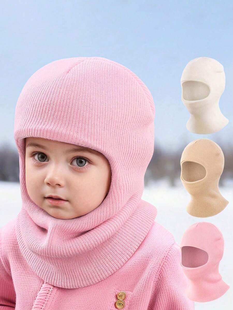 YIYIQCSJ 1pc Children 1-8Y Plain Knitted Double Pompom Warm Soft Winter Protective Cute Casual Pullover Hat, Suitable For Outdoor And Everyday Use - Multicolor - View 1