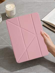 1件透明壓克力 Y-Fold 豆沙粉平板保護殼，相容 iPad Mini6/7/Air/Air2/9.7/10.2/10.5/10.9 (Air4-Air8)/Pro 11/10th Gen/A16/Pro 11 2024，全透明壓克力背殼，絲綢質感 8-Fold 翻蓋，可調支架，自動休眠/喚醒，內建筆槽，不含筆，部分機型附相機框 - 豆沙粉 - 查看 5