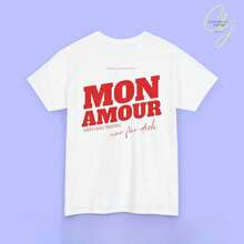 Large Size T Shirt Malle Party Shirt Mon Amour,French Text,Pattern Design,Round Neck,Romantic Gifts For A Bachelorette Party,Solid Color - 白色 - 查看 6