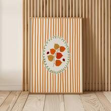 1pc Frameless Fall Leaves Autumn Stripe Botanical Canvas Wall Art Poster Print, Rustic Farmhouse Cottagecore Seasonal Decor, Whimsical Thanksgiving Halloween Wall Hanging, Cozy Bedroom Living Room - Leaf - View 3