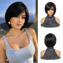 8 Inch Brown Highlight Short Bob Wig With Bangs For Women, Heat Resistant Synthetic Machine Made Wig, Beginner Friendly Ladies Wig, Great For Daily Wear, Halloween, Christmas, Music Festivals, Cosplay, Ideal Festival Gift For Girls For Ramadan & Eid - Multicolor - View 15