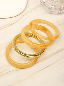 4 pièces Bracelets vintage élégants, minimalistes à la mode, convenant pour un port décontracté, bijoux de mode pour femmes, en acrylique, convenant pour un port quotidien et de soirée - marron clair - Voir 3