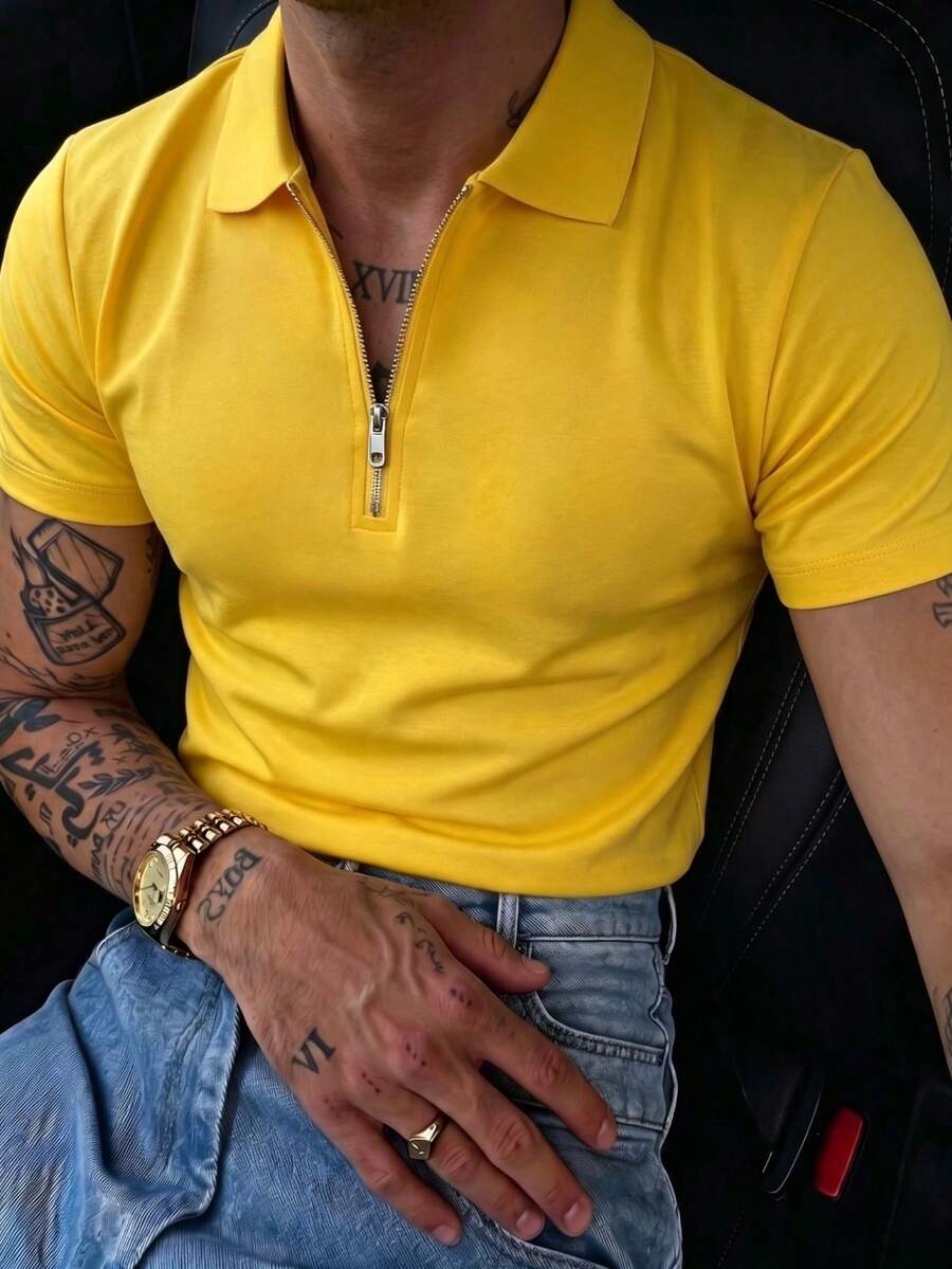 男士輕量夏季半拉鍊短袖 Polo 衫，必備夏季時尚