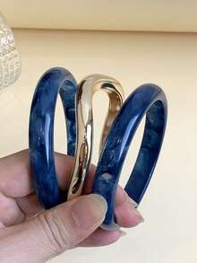 3件組時尚復古粗款多色不對稱壓克力手環套組，適合女性日常配戴，送給朋友與家人的禮物 - 彩色 - 查看 1