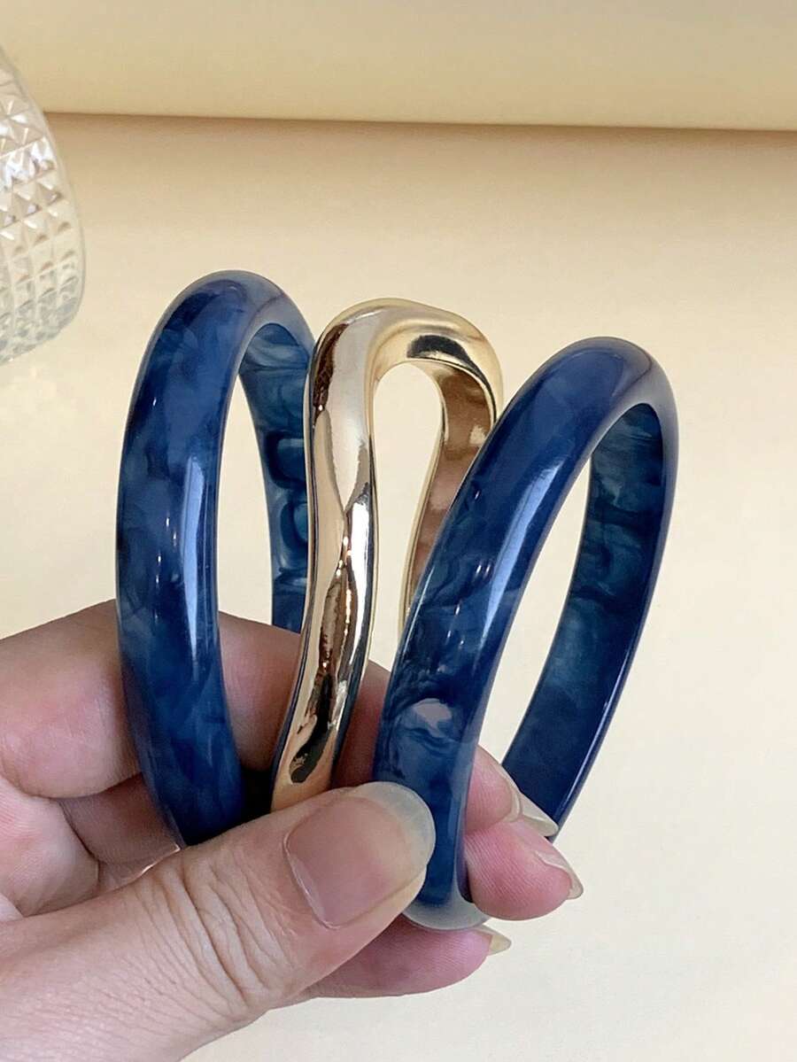 3件組時尚復古粗款多色不對稱壓克力手環套組,適合女性日常配戴,送給朋友與家人的禮物 - 彩色 - 查看 1
