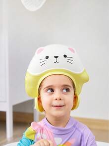 Touca de Banho Infantil com Gato, Touca de Banho para Bebê, Touca de Chuveiro, Touca para Lavar Cabelo de Crianças, Touca de Banho com Proteção de Orelha Ajustável - Multicolorido - Visão 9