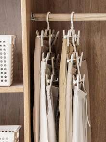 5pcs Plastic Rotating Clothes Hangers With Non-Slip Clips For Pants/Home Storage, Beige - Beige - View 5