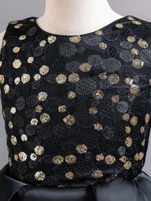 Tween Girl Sequin Puff Princess Dress For Holiday Party, Family Gathering, School Dance, Performance - Black - View 4