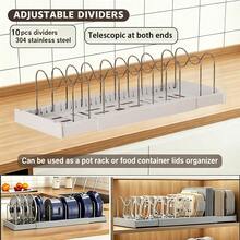 Expandable Pot And Pan Storage Rack, Telescopic Pot Lid Organizer, Kitchen Accessory, Used For Storing Pots, Pans, Lids, Plates And Cutting Boards, Suitable For Kitchen Countertop Or Cabinet Interior - White - View 16
