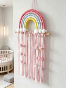Woven Rainbow Hair Clip Wall Storage Decor, Tassel Hair Accessory Storage Rack, Girls Nursery Wall Hanging Bow Storage Rack - Multicolor - View 5