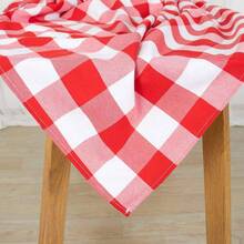 1pc, Polyester Tablecloth, Gingham Checked , Plaid Material Red And White Buffalo Check - 52 Inches Wide - Red and White Checkered - View 3