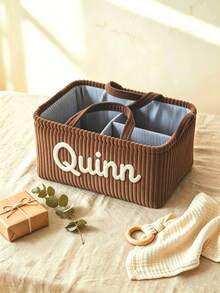 Customized Name Corduroy Storage Organizer Box, Embroidered Name, Large Foldable Sundries Storage Bucket With Handle, Multi-Purpose Home Storage Box, Suitable For Toys, Clothes, Blankets, Ideal For Couples, Parents, Family Housewarming And Wedding Gifts - Multicolor - View 12