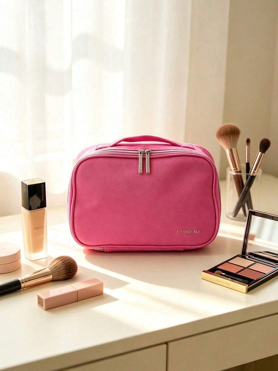 Lancôme Handheld Large Capacity Fabric Makeup Bag, Waterproof Travel Cosmetic Organizer, Suitable For Daily Commute, Vacation, Birthday, Holiday Gift LANCOME-GIFT-32 - Hot Pink - View 1