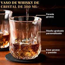 Regalos para Hombre, Juego Vasos para Whisky de Regalo con 2 Vasos de Cristal, 8 Piedras de Acero Inoxidable, Pinzas, 2 Posavaso y Bolsa Portátil, Regalo para Marido, Día del Padre, Cumpleaño - Redondo - Ver 4